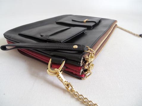 レザー、チェーン、ナイロンショルダーバッグ