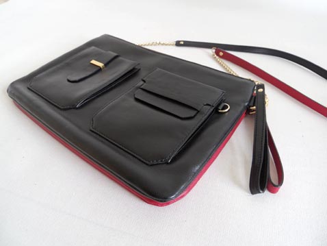 レザー、チェーン、ナイロンショルダーバッグ