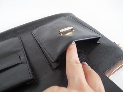 レザー、チェーン、ナイロンショルダーバッグ