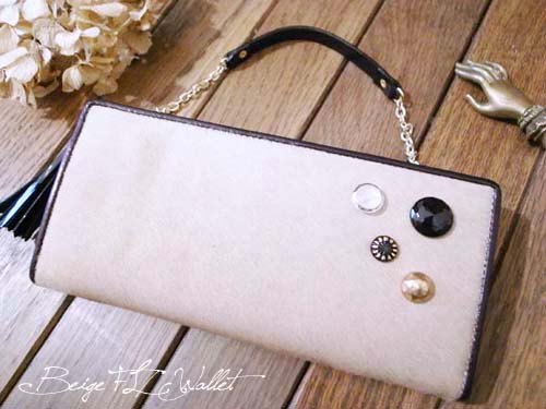 ベージュハラコファスナーウォレット